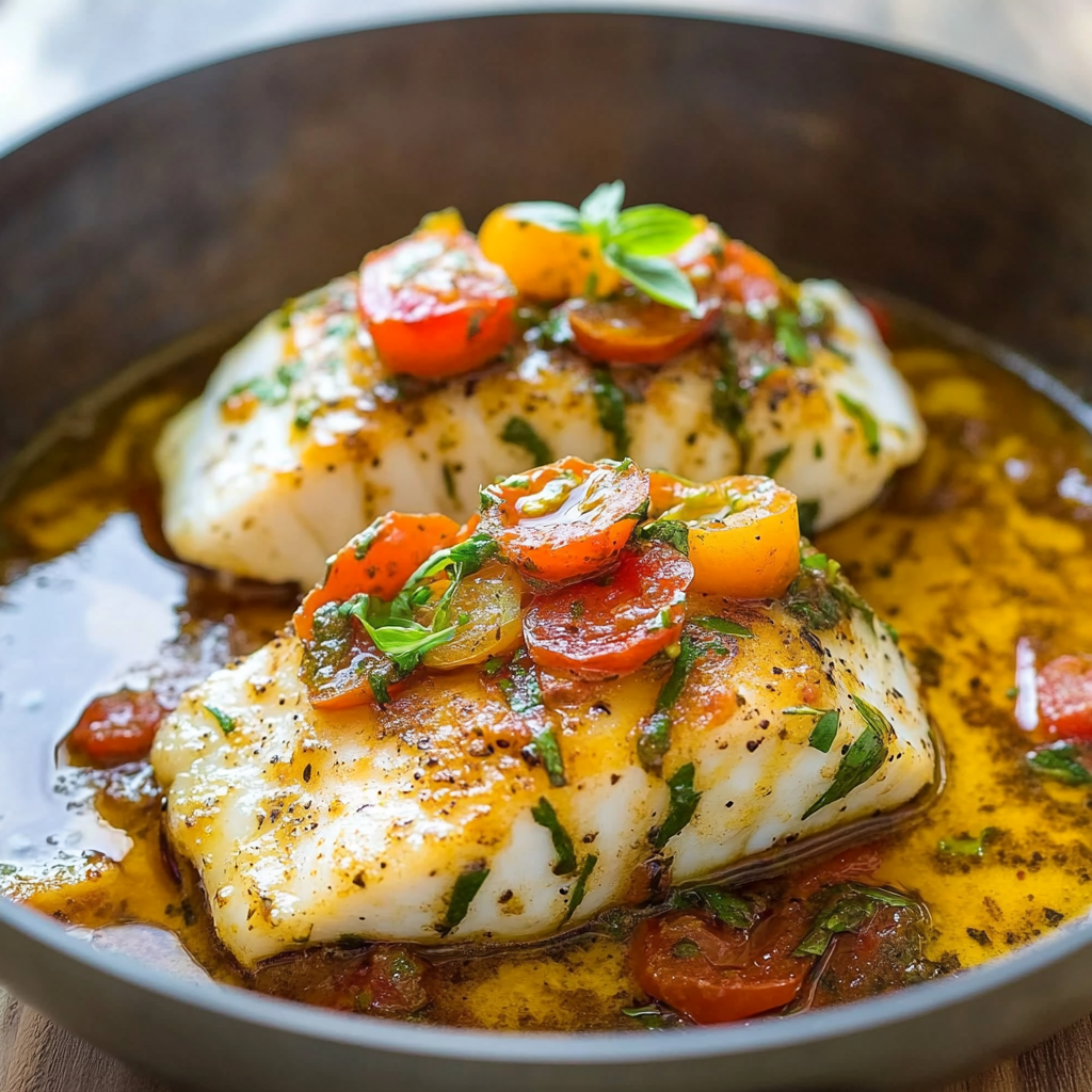 Pan Seared Mediterranean Cod in Tomato Basil Sauce A Flavorful Healthy Seafood Dish